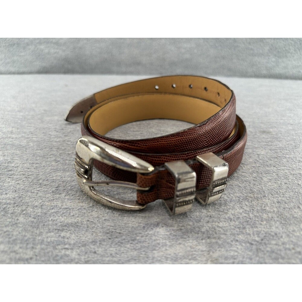 JOHNSTON & MURPHY SIze 40 Lizard Grain Brown Nickel Brass Western Belt  AS